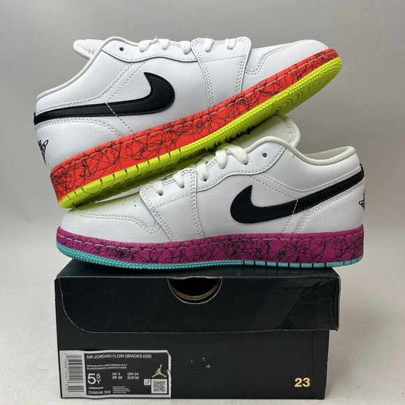 Nike Shoes Air Jordan 1 Retro Low GS Grades “White Volt Crimson” 2024 - Picture 3 of 5